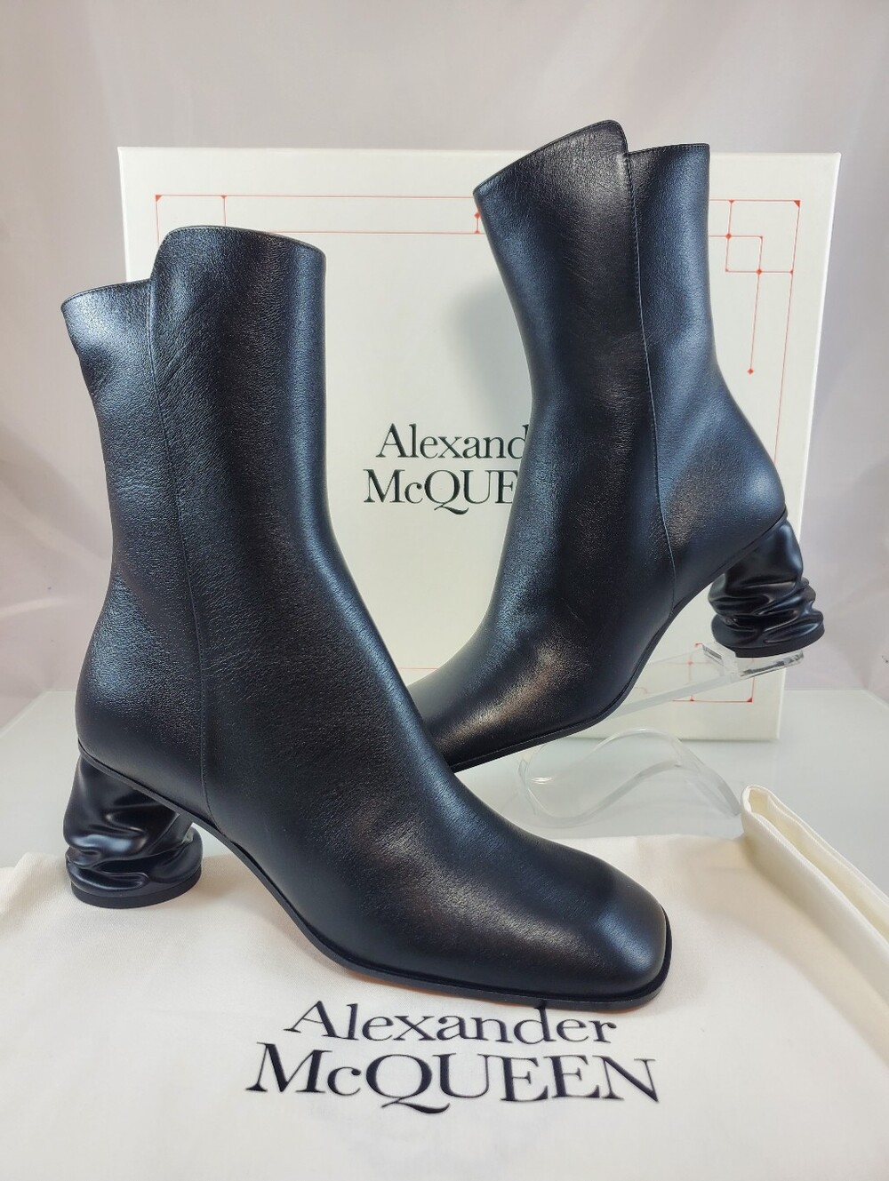 NWT$2,356 Alexander McQueen Crush Black Side-Zip Ankle Bootie Boots Sz 37